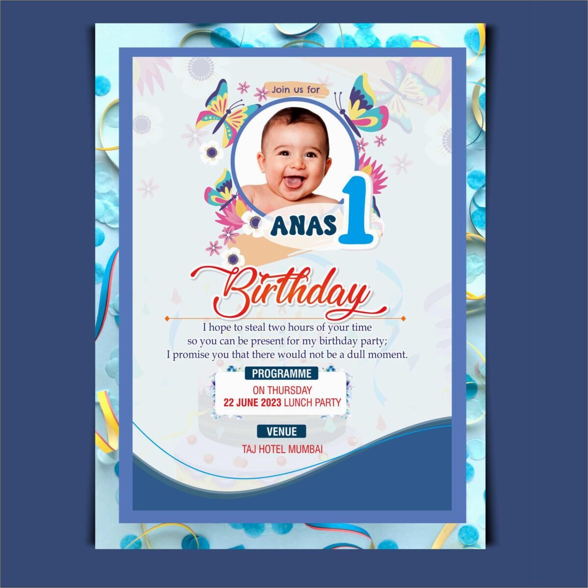 Birthday Invitation Card Design CDR File -Namkaran Janmotsav Invitation Card Template