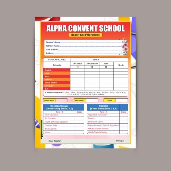 School Marksheet Design CDR File I Professional Marksheet School Report Card Design