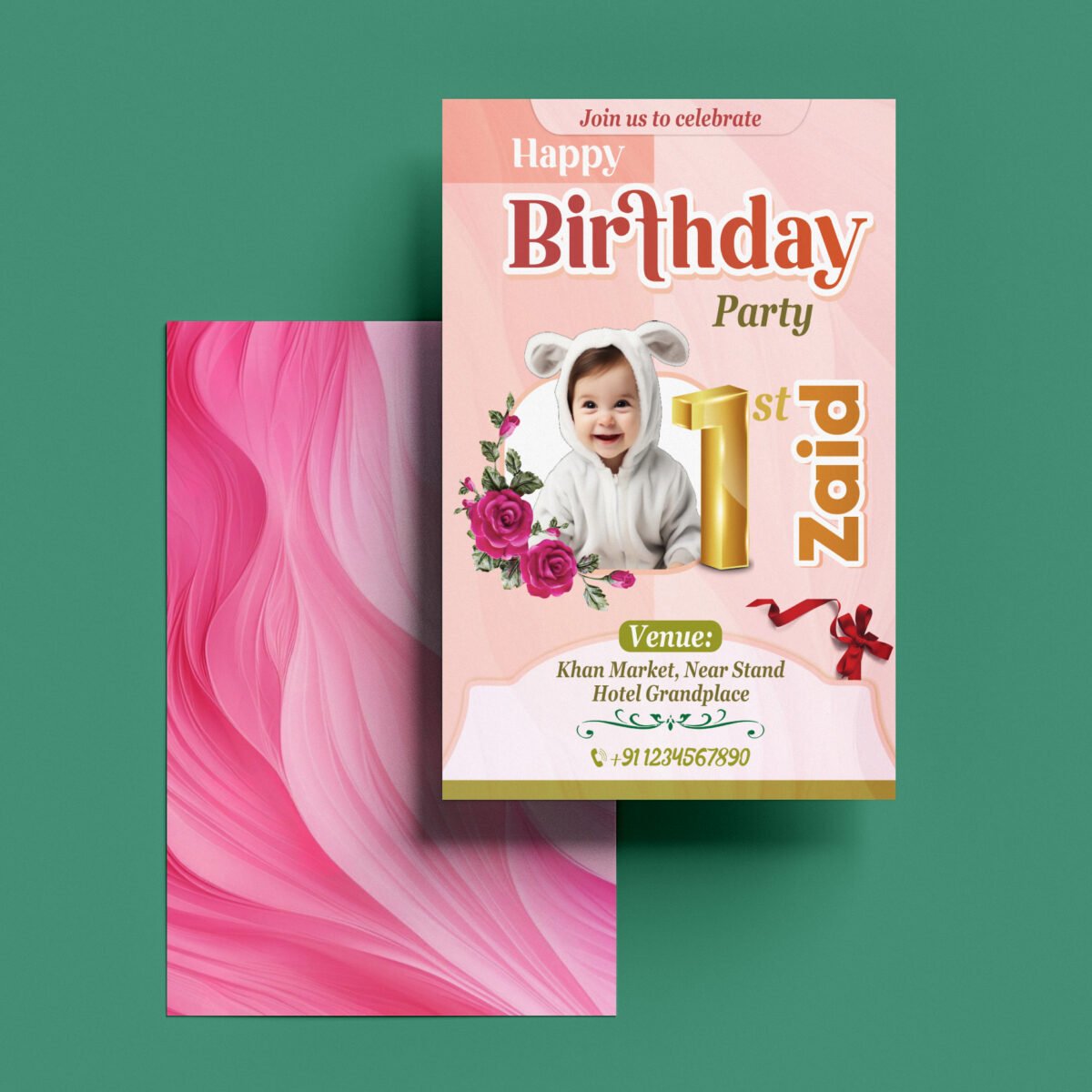 Create Beautiful Birthday 1st Year Invitation Card CDR PSD Template