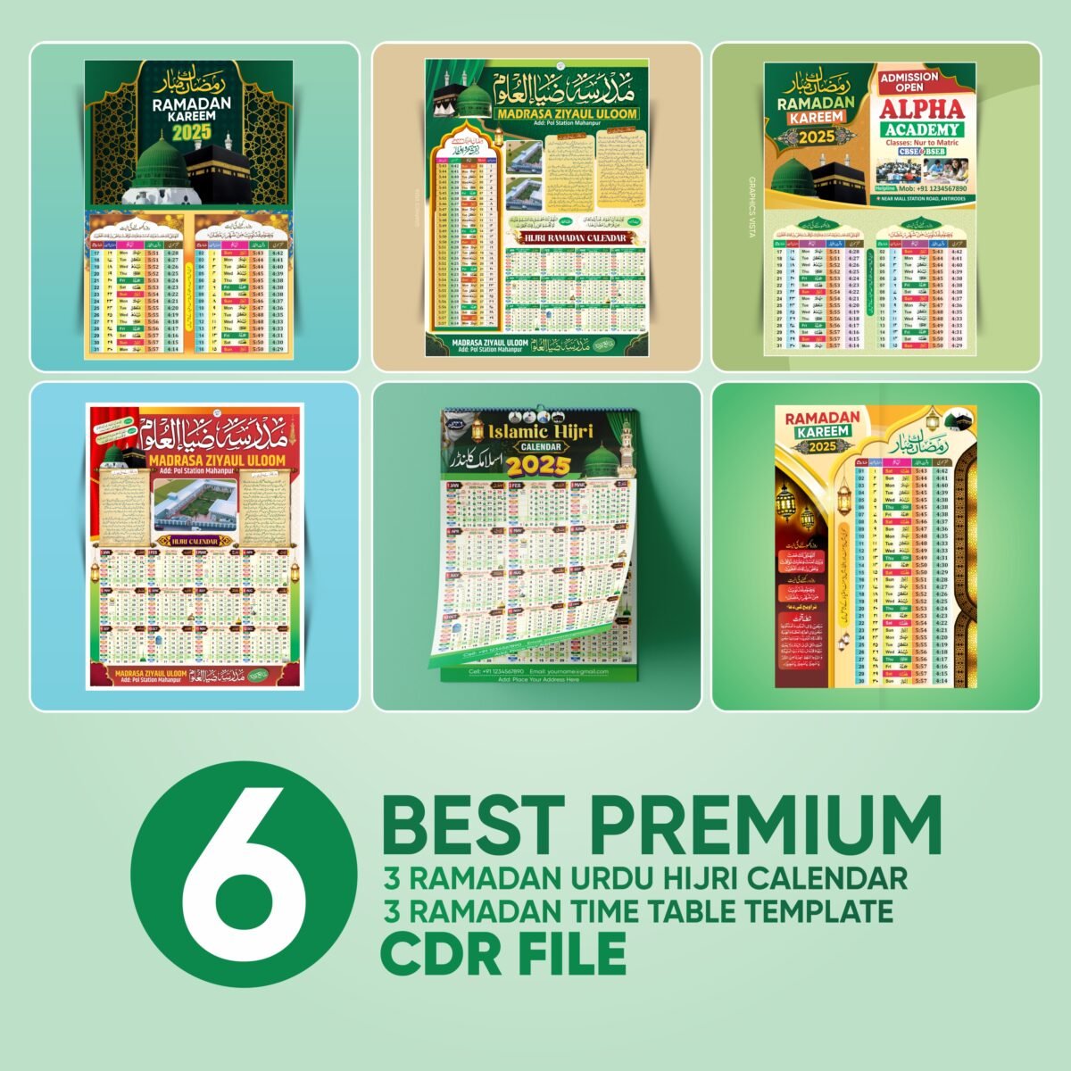 6 Best Premium Ramadan 2025 Calendar and Time Table File Package CDR File