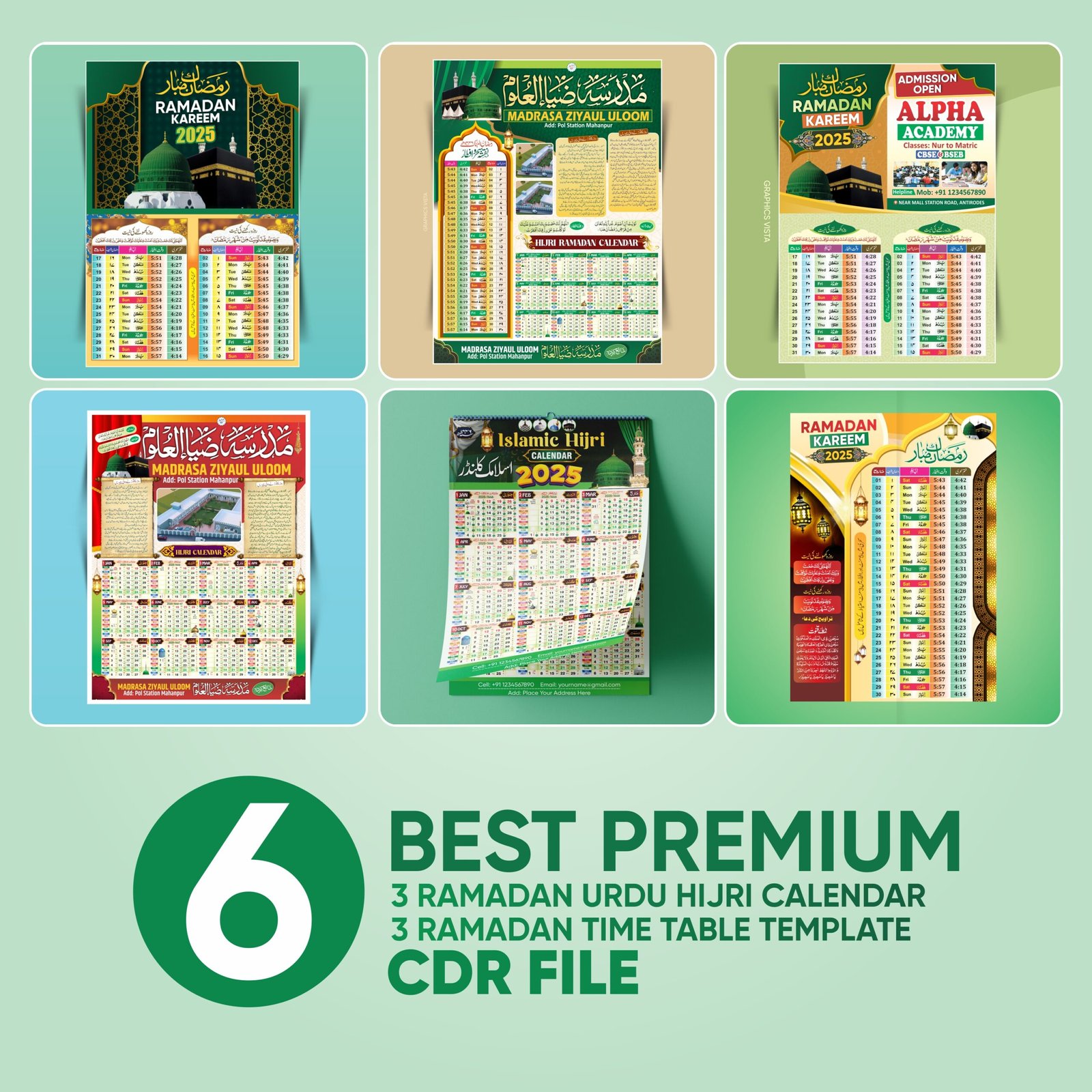 6 Best Premium Ramadan 2025 Calendar and Time Table File Package CDR File