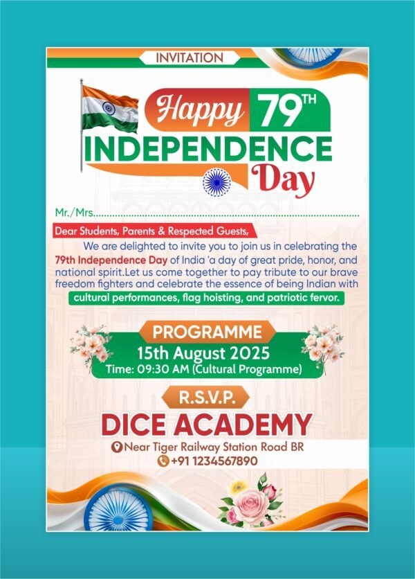 15 August Invitation Card Independence Day Invitation Card CDR PSD File | Graphics Vista
