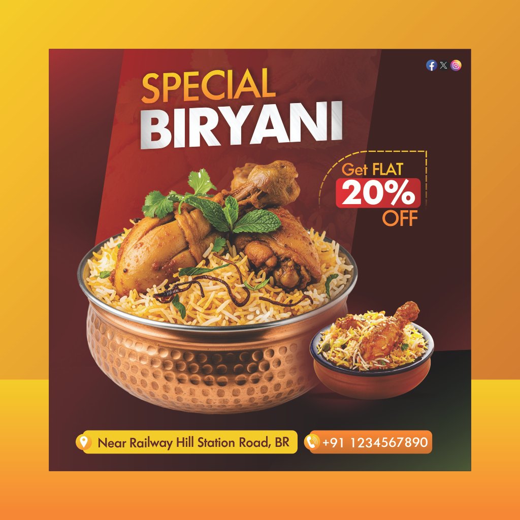 Chicken Biryani Discount Offer Post Design CDR PSD File