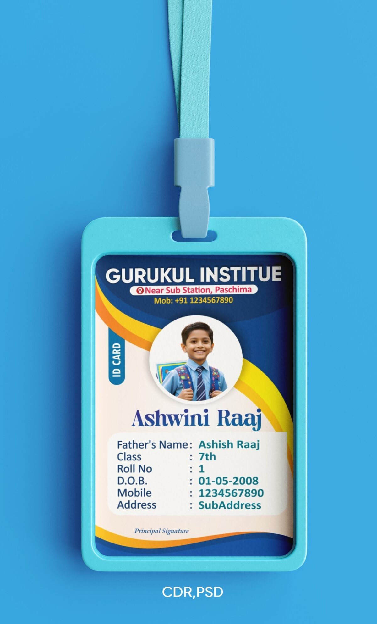 School Academy ID Card Design File CDR PSD