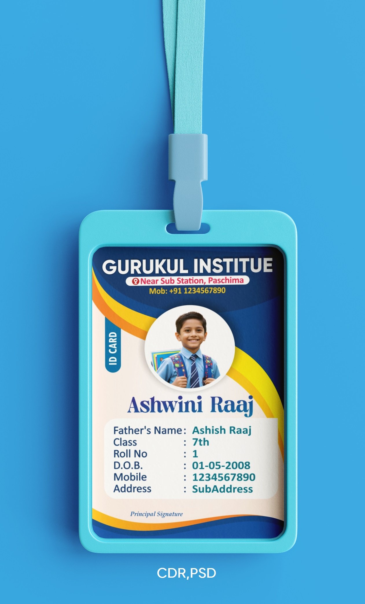School Academy ID Card Design File CDR PSD