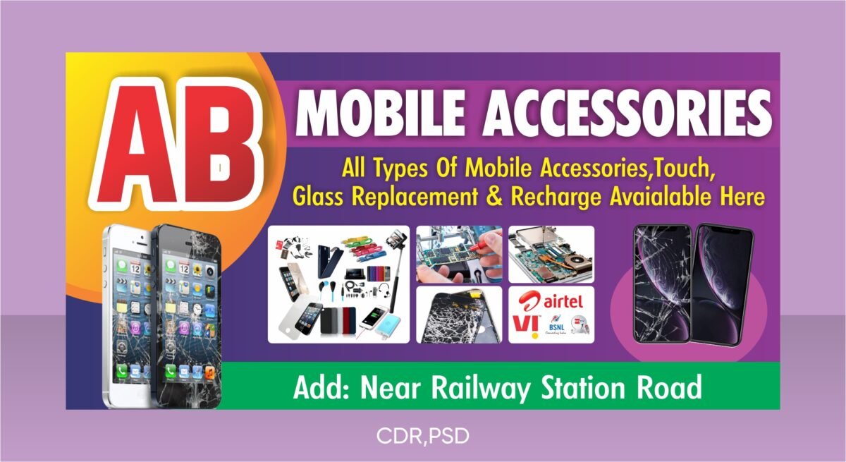 Mobile Accessories Repairing Banner Design CDR PSD