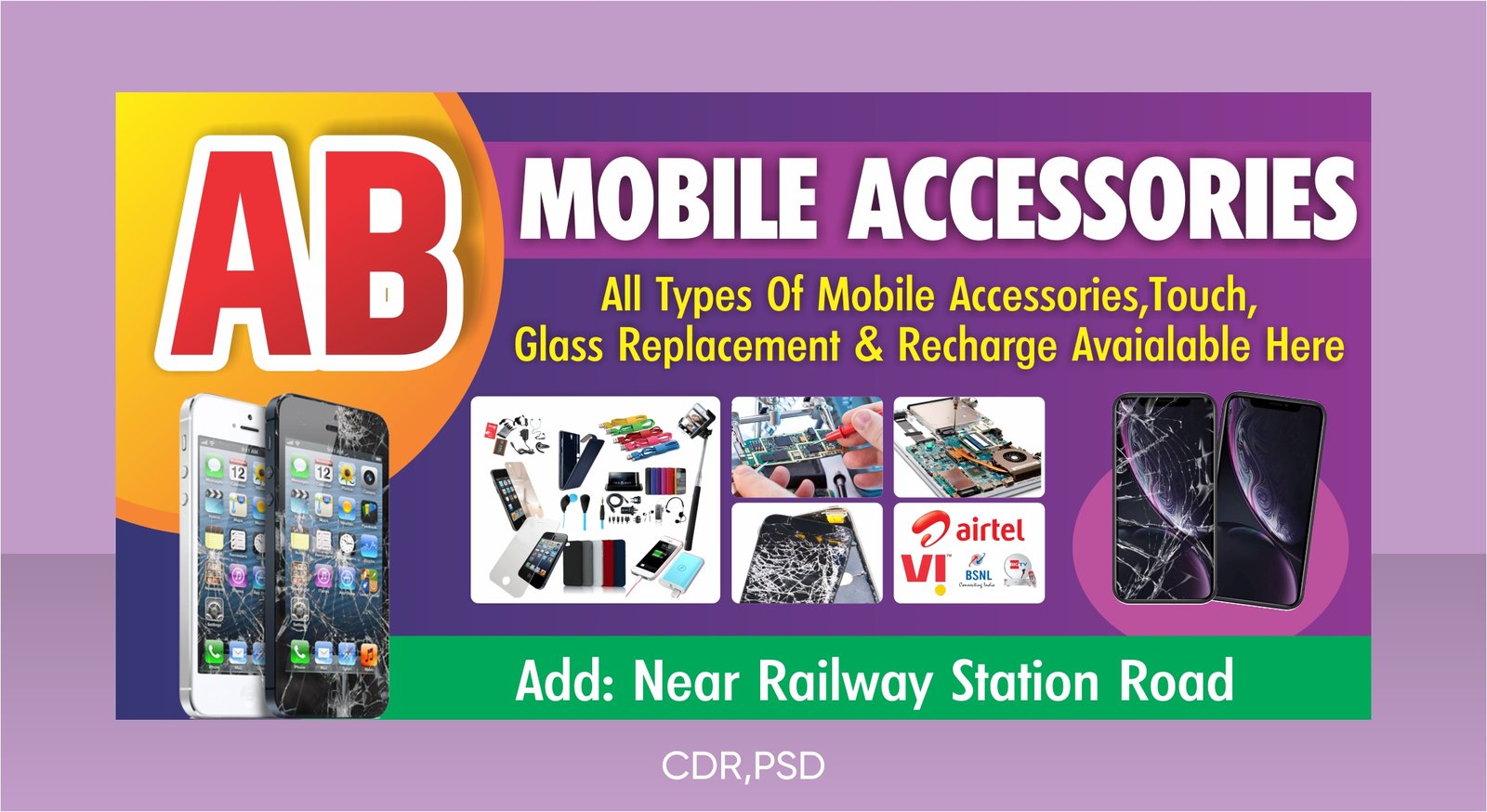 Mobile Accessories Repairing Banner Design CDR PSD