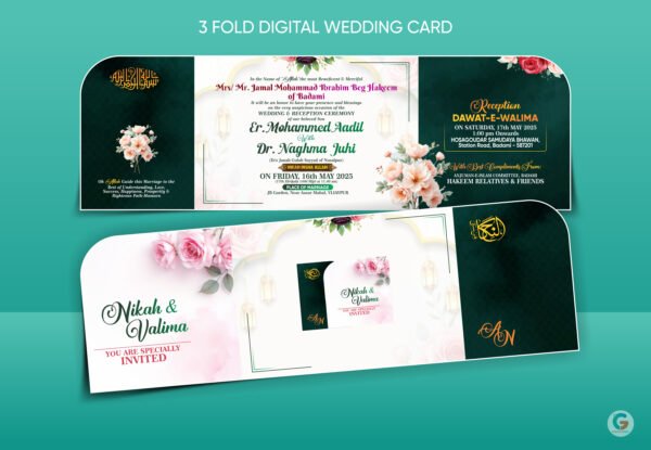 3 Fold Digital Cut Wedding Card Design CDR File