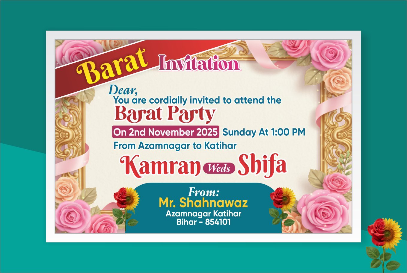 Wedding Barati Card Template Design CDR File