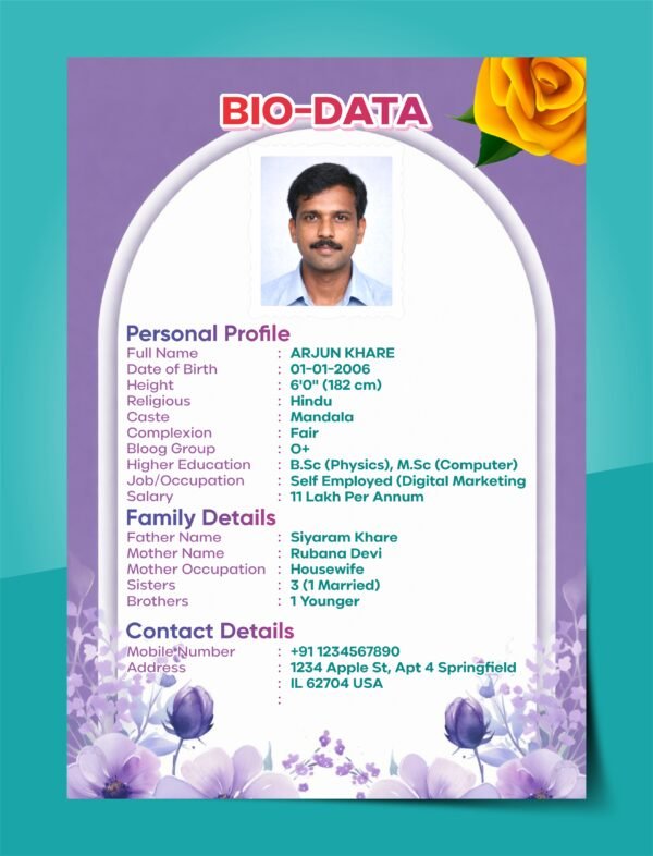 Professional Bio Data Resume Design Template CDR File Download | Editable CV Design