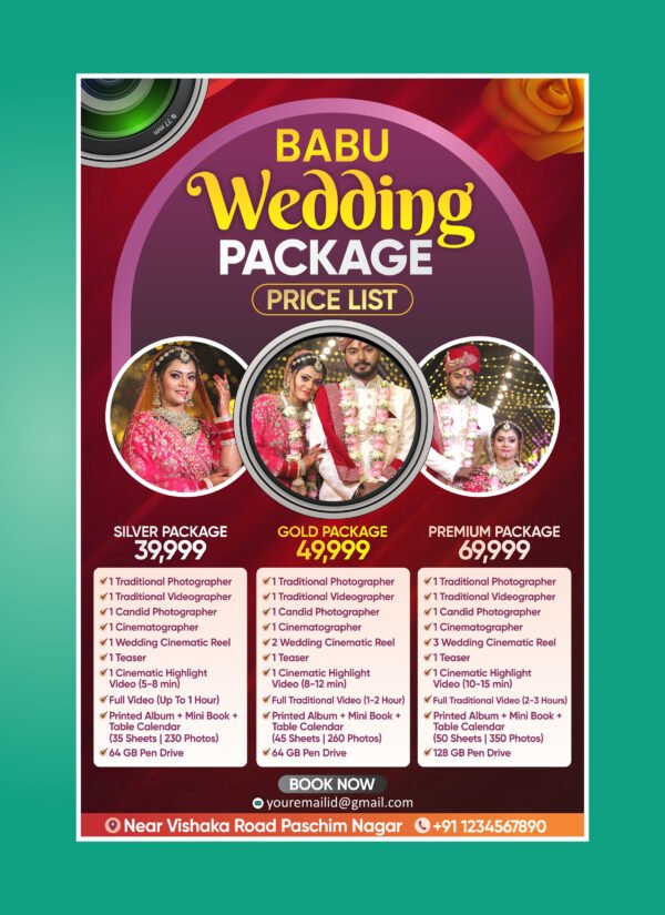 Download Wedding Photography Package Price List Banner Design CDR File